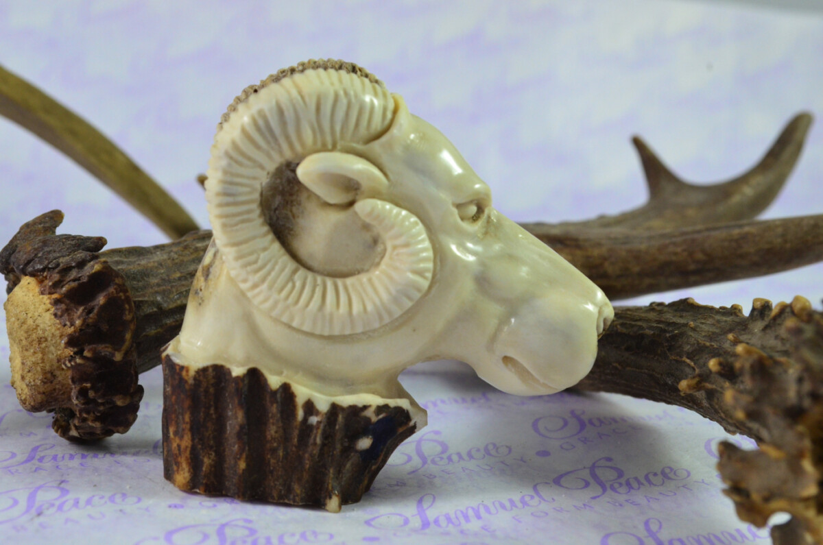 Rams Hand Carved Walking Stick Cane Top Handle Stag Antler Horn Made Sheffield England - Image 3