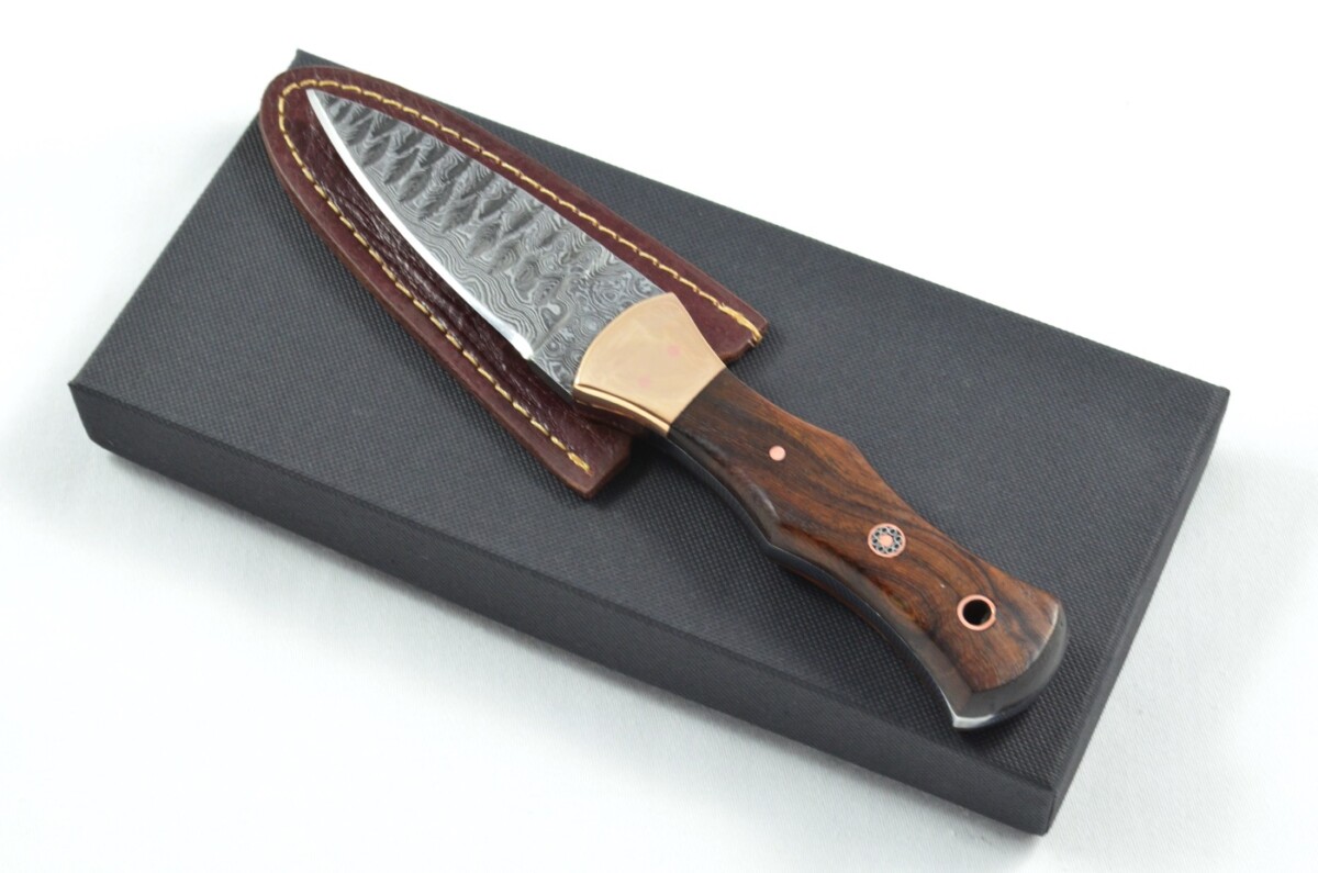 2025 Collection - Damascus Blade Rosewood & Copper Handled Scottish Knife Sgian Dubh Dirk Leather Sheath Limited Edition 1 of 20