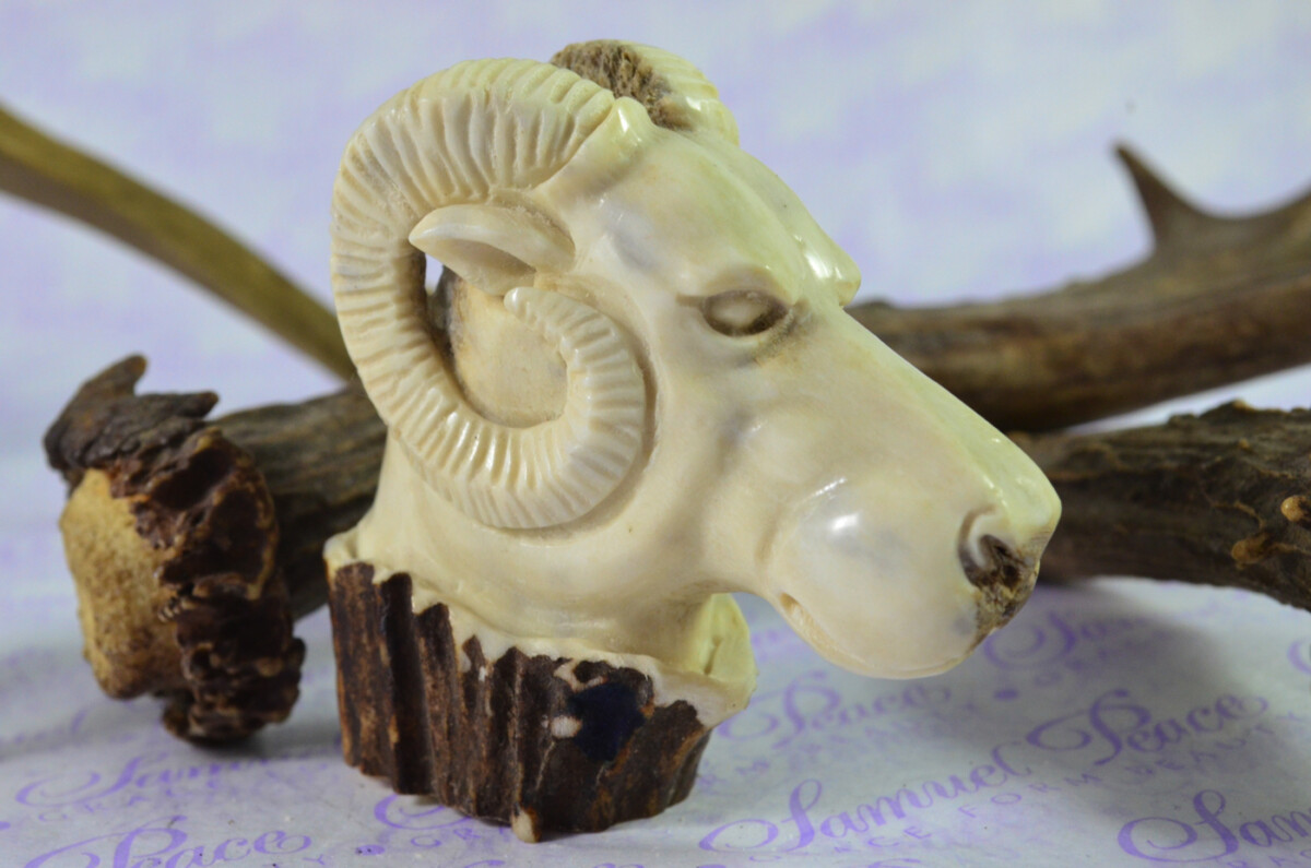 Rams Hand Carved Walking Stick Cane Top Handle Stag Antler Horn Made Sheffield England