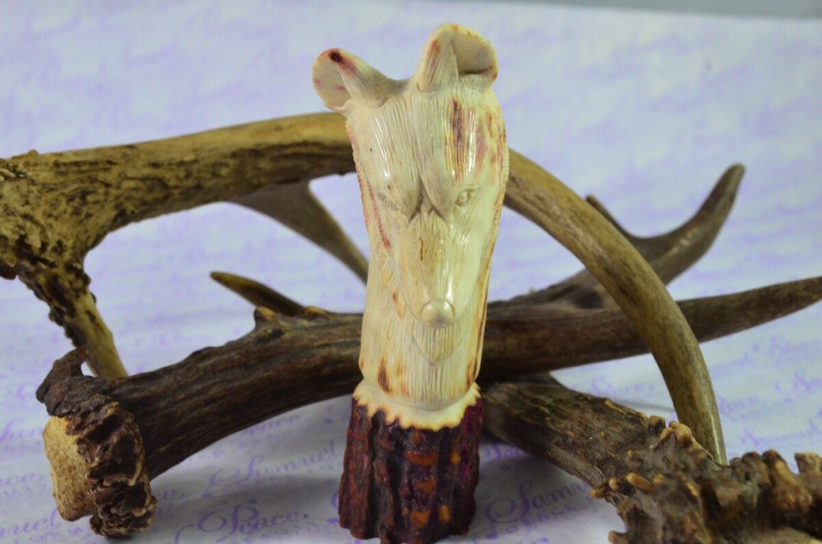 Dogs Head Hand Carved Walking Stick Cane Top Handle Stag Antler Horn Made Sheffield England - Image 4