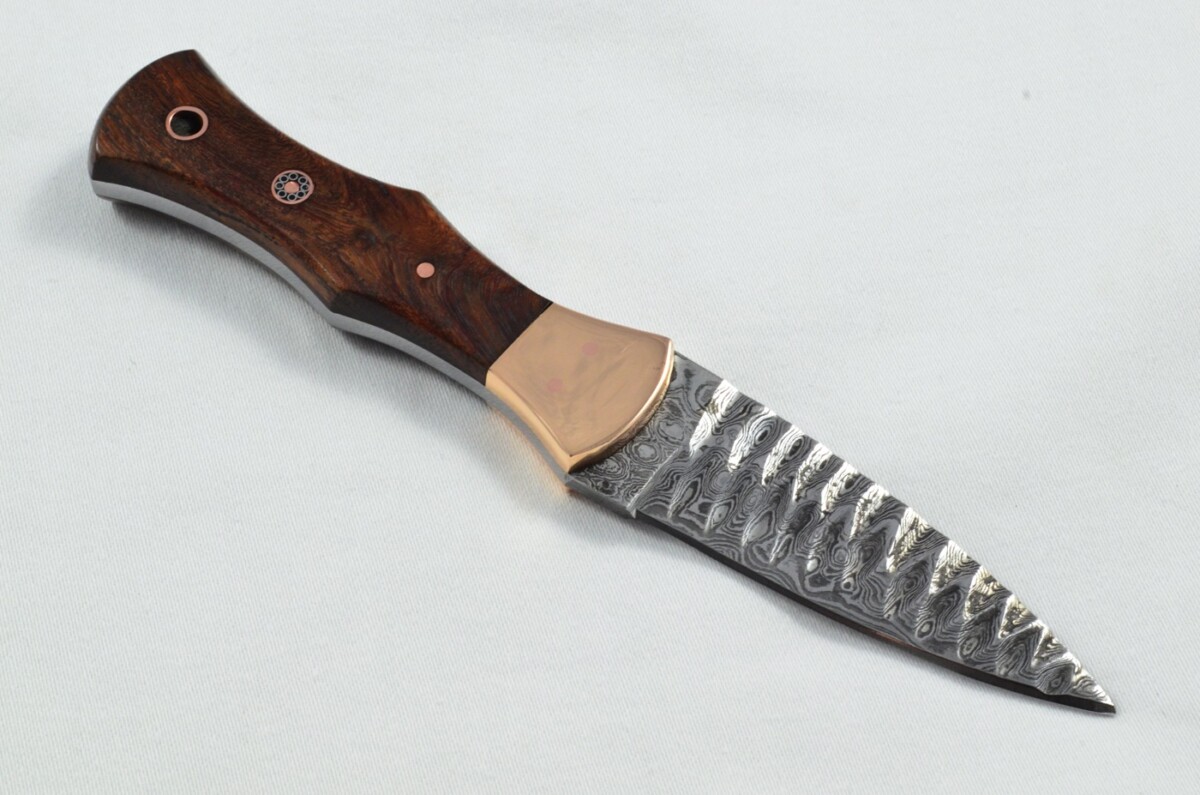 2025 Collection - Damascus Blade Rosewood & Copper Handled Scottish Knife Sgian Dubh Dirk Leather Sheath Limited Edition 1 of 20 - Image 5