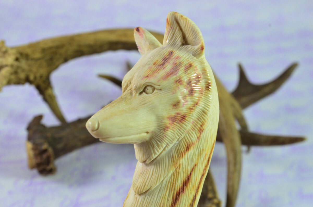 Dogs Head Hand Carved Walking Stick Cane Top Handle Stag Antler Horn Made Sheffield England