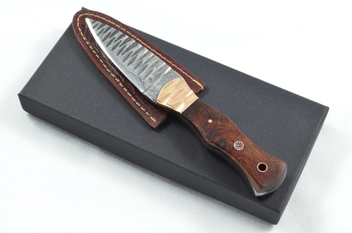 2025 Collection - Damascus Blade Rosewood & Copper Handled Scottish Knife Sgian Dubh Dirk Leather Sheath Limited Edition 1 of 20
