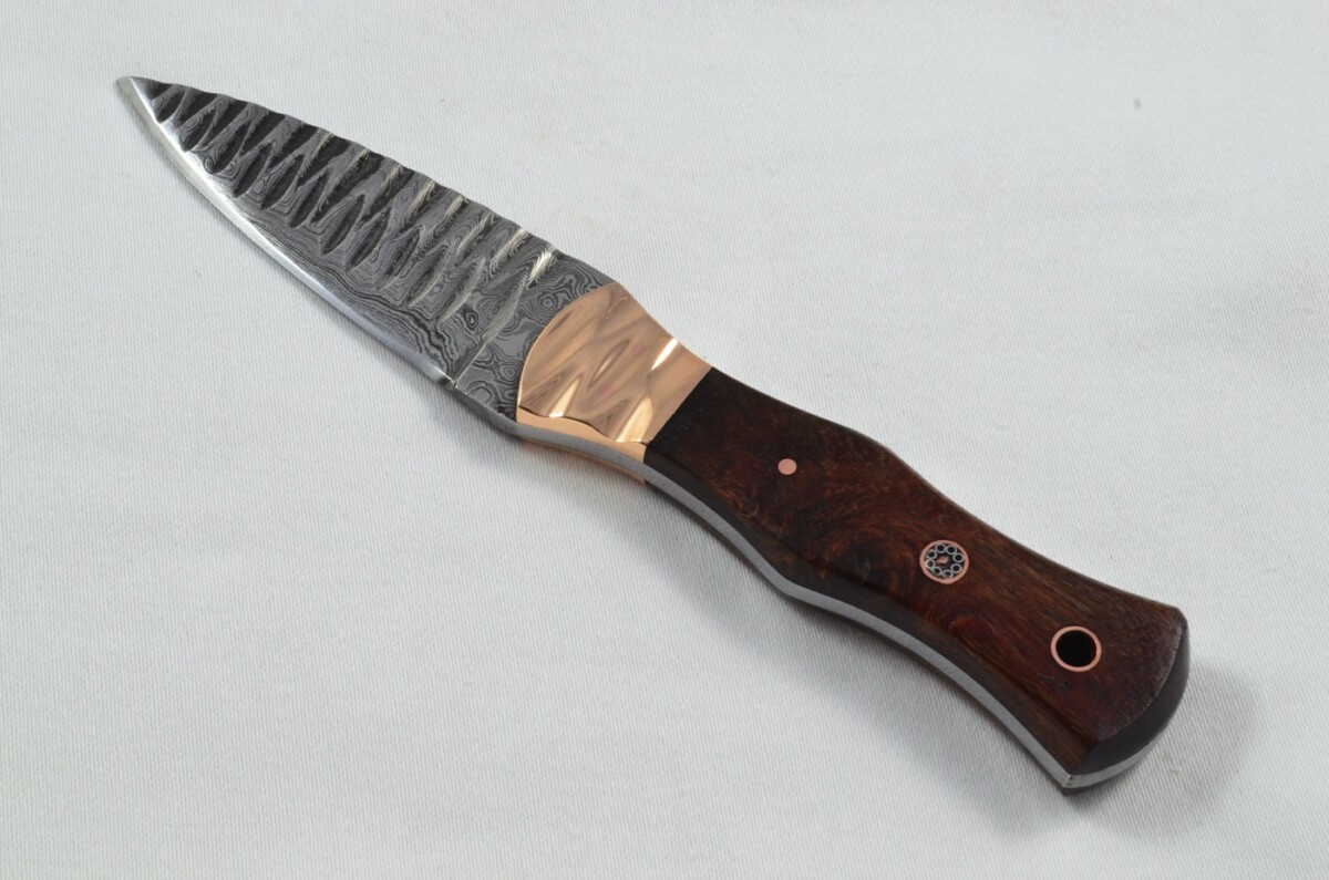2025 Collection - Damascus Blade Rosewood & Copper Handled Scottish Knife Sgian Dubh Dirk Leather Sheath Limited Edition 1 of 20 - Image 3