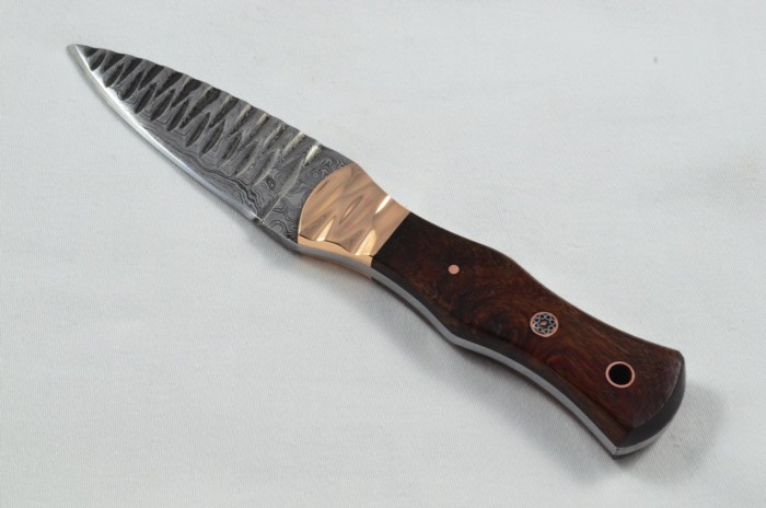 2025 Collection - Damascus Blade Rosewood & Copper Handled Scottish Knife Sgian Dubh Dirk Leather Sheath Limited Edition 1 of 20 - Image 3