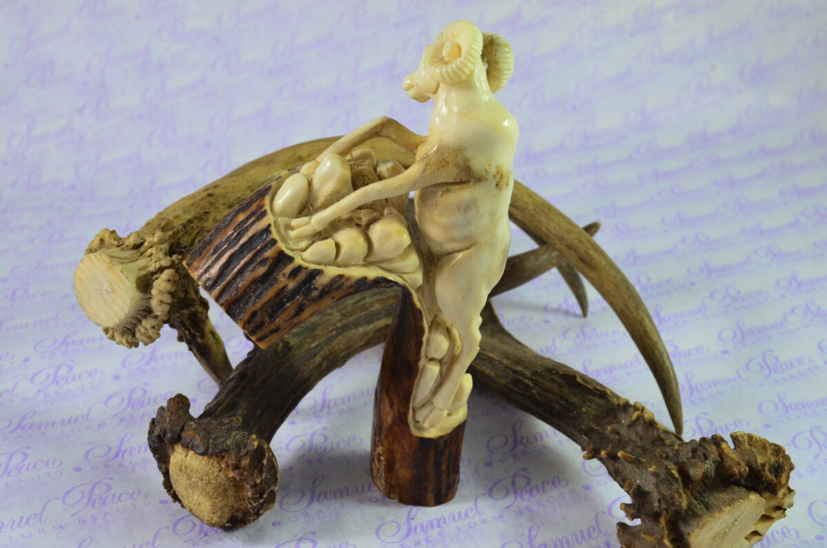 Ram Hand Carved Walking Stick Cane Top Handle Stag Antler Horn Made Sheffield England