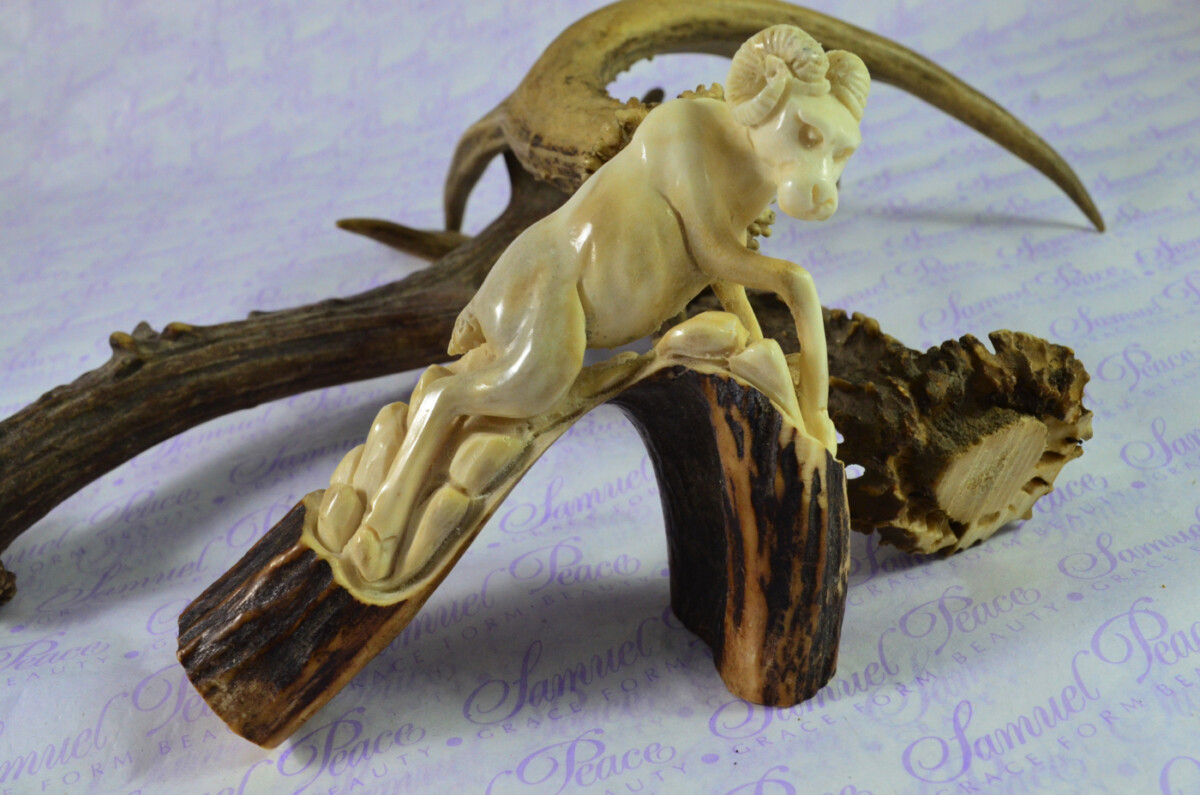 Ram Hand Carved Walking Stick Cane Top Handle Stag Antler Horn Made Sheffield England - Image 5