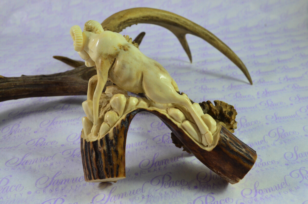 Ram Hand Carved Walking Stick Cane Top Handle Stag Antler Horn Made Sheffield England - Image 3