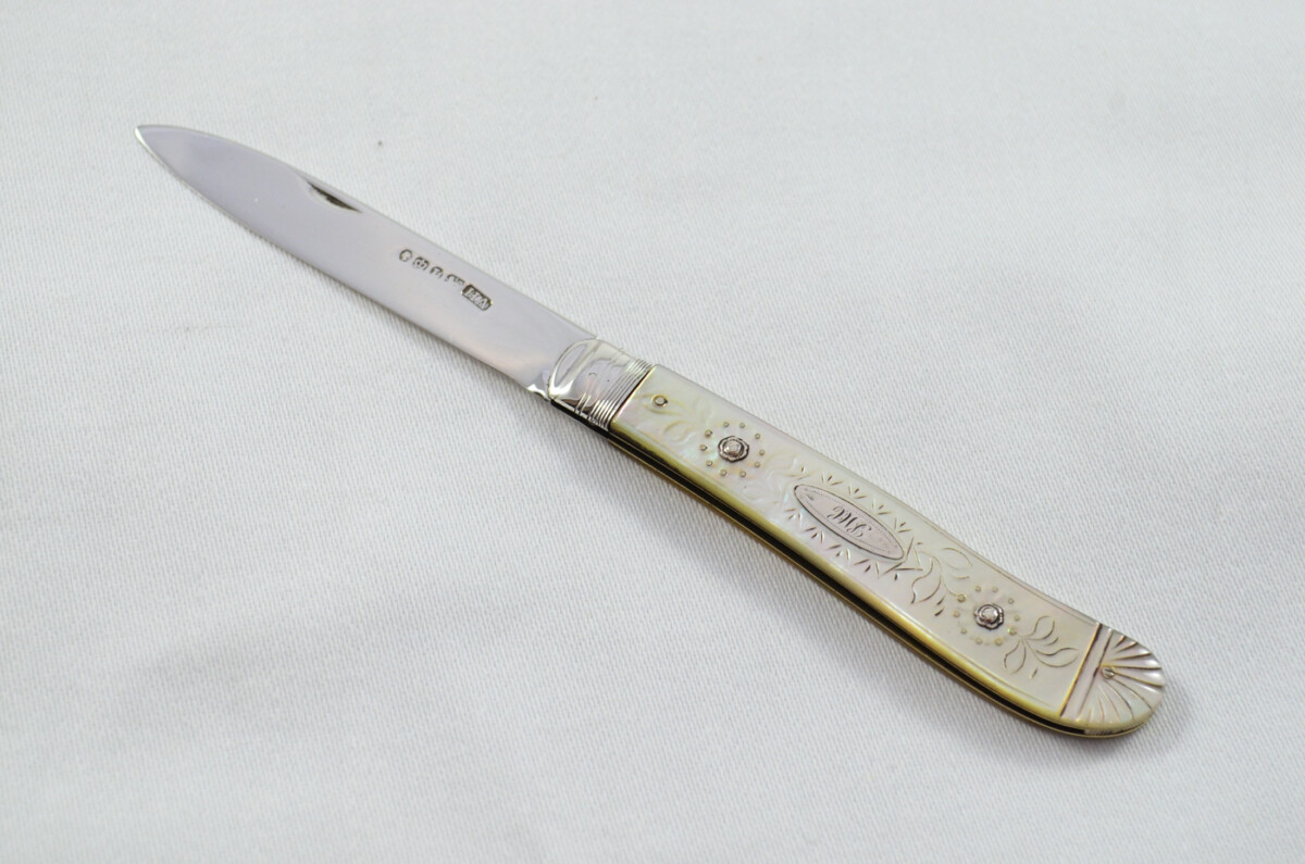 Sheffield Aaron Hadfield Solid Silver Bladed Mother Of Pearl Scaled Pen/Pocket Knife 1810 - Image 2