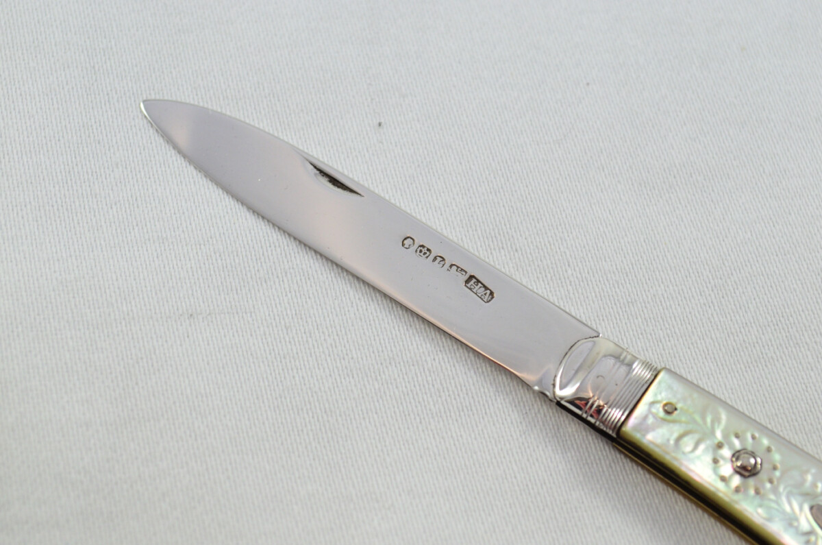Sheffield Aaron Hadfield Solid Silver Bladed Mother Of Pearl Scaled Pen/Pocket Knife 1810 - Image 3