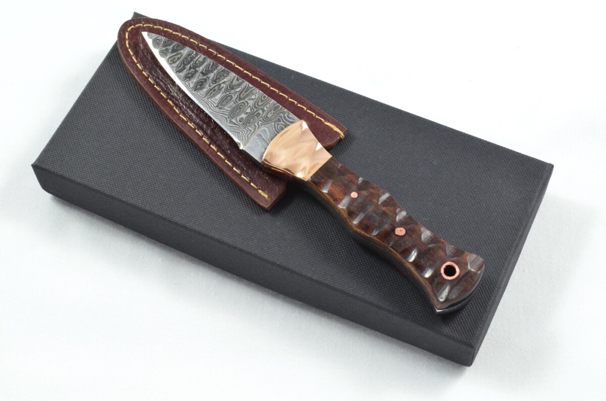 2025 Collection - Damascus Blade Rosewood & Copper Handled Scottish Knife Sgian Dubh Dirk Leather Sheath Limited Edition 1 of 20