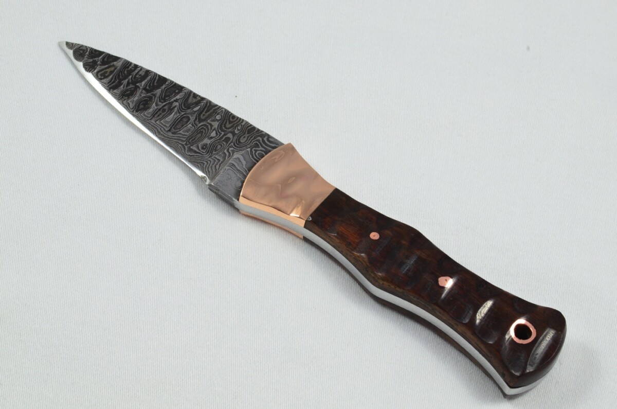 2025 Collection - Damascus Blade Rosewood & Copper Handled Scottish Knife Sgian Dubh Dirk Leather Sheath Limited Edition 1 of 20 - Image 2