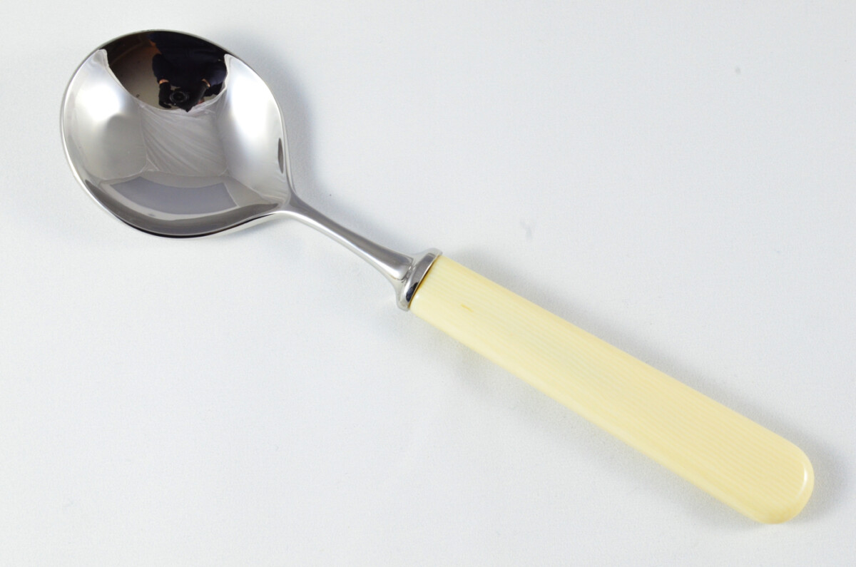 New Fantastic Genuine Cream Handle Soup Spoon Mirrored Finish Made In Sheffield England