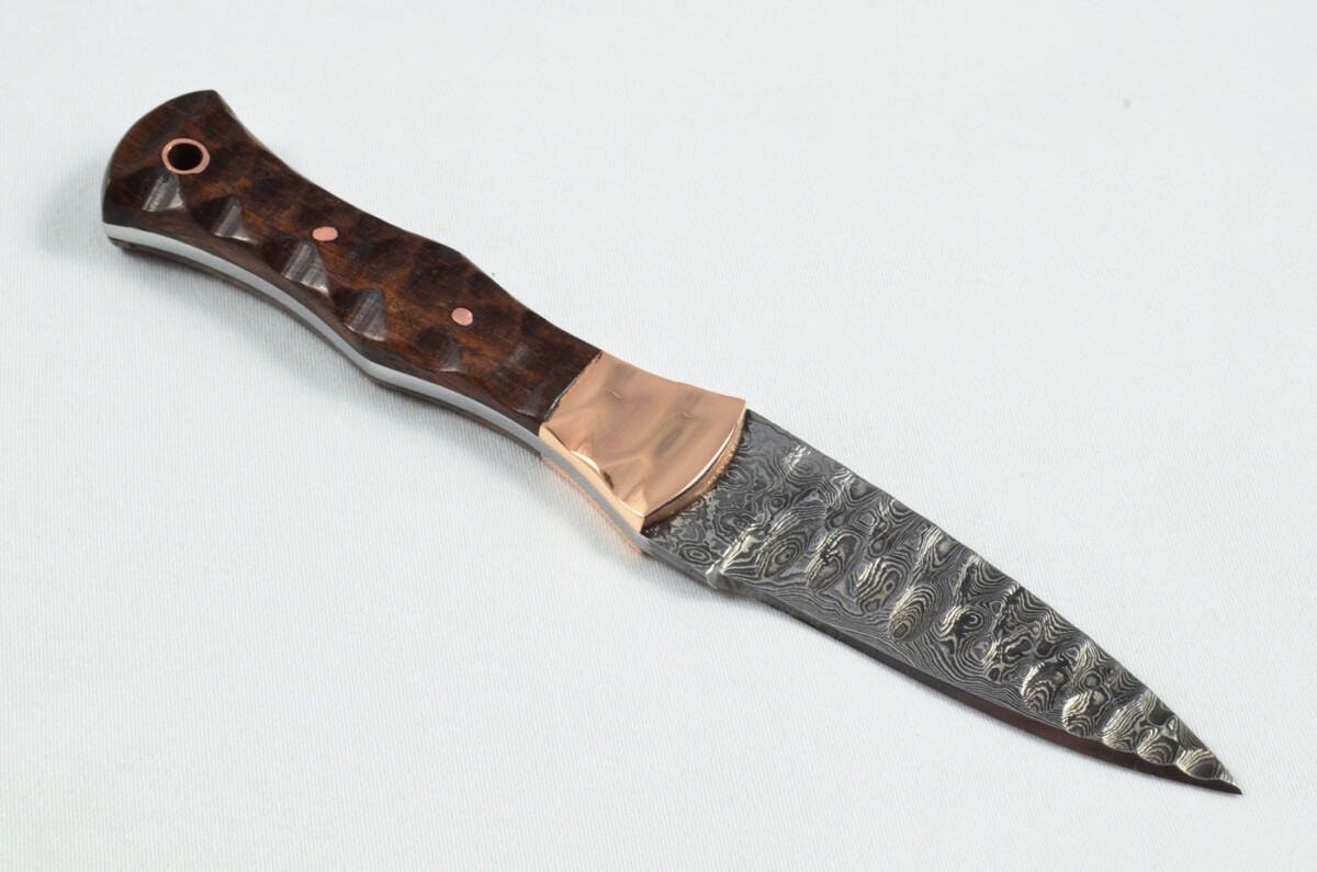 2025 Collection - Damascus Blade Rosewood & Copper Handled Scottish Knife Sgian Dubh Dirk Leather Sheath Limited Edition 1 of 20 - Image 5