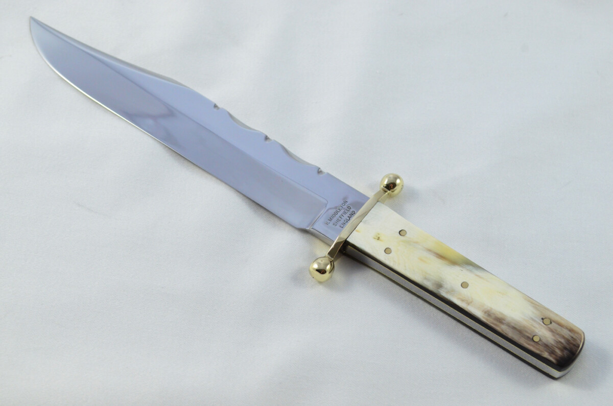 RARE Hand Forged R.Middleton Buffalo Handled Bowie Knife with Leather Sheath