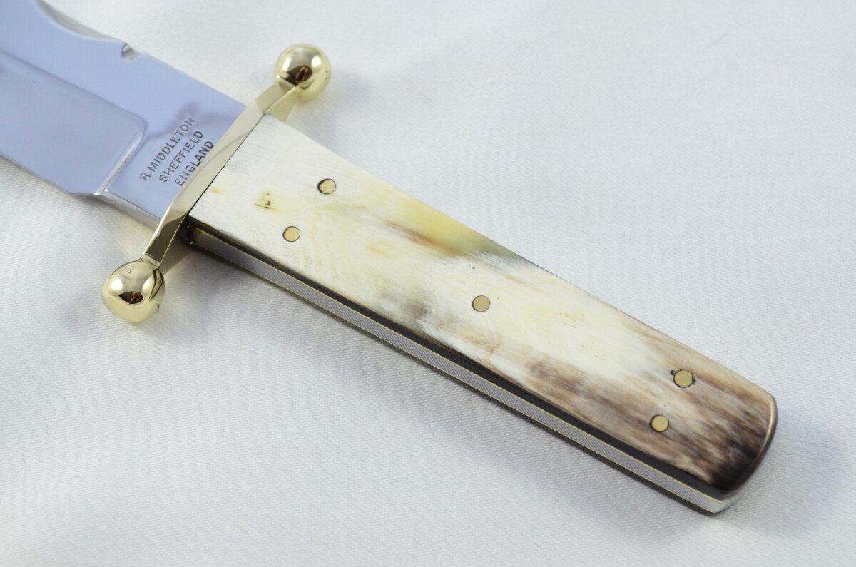 RARE Hand Forged R.Middleton Buffalo Handled Bowie Knife with Leather Sheath - Image 5