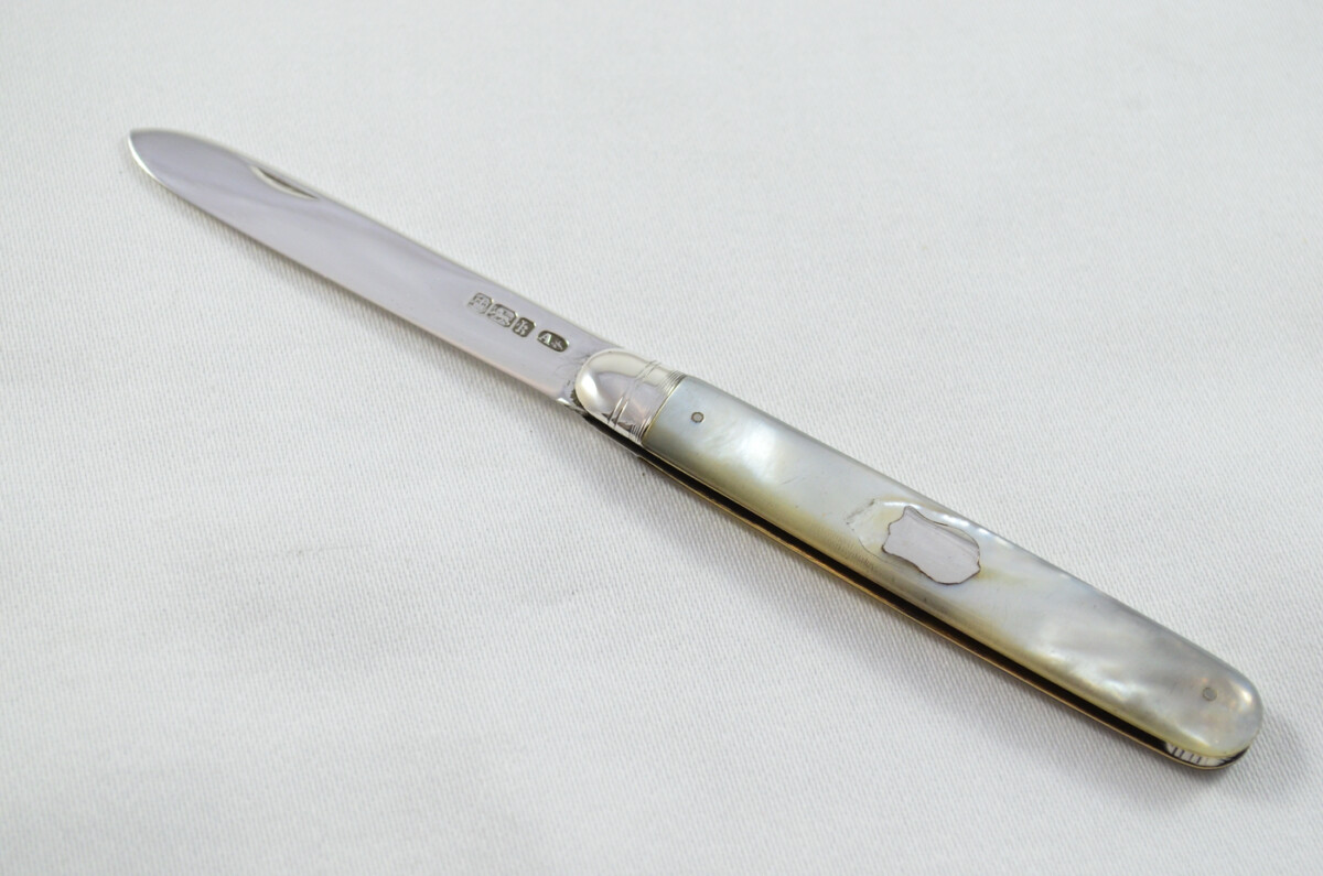 Sheffield Atkin Brothers Solid Silver Bladed Mother Of Pearl Scaled Pen/Fruit Knife 1902 - Image 2