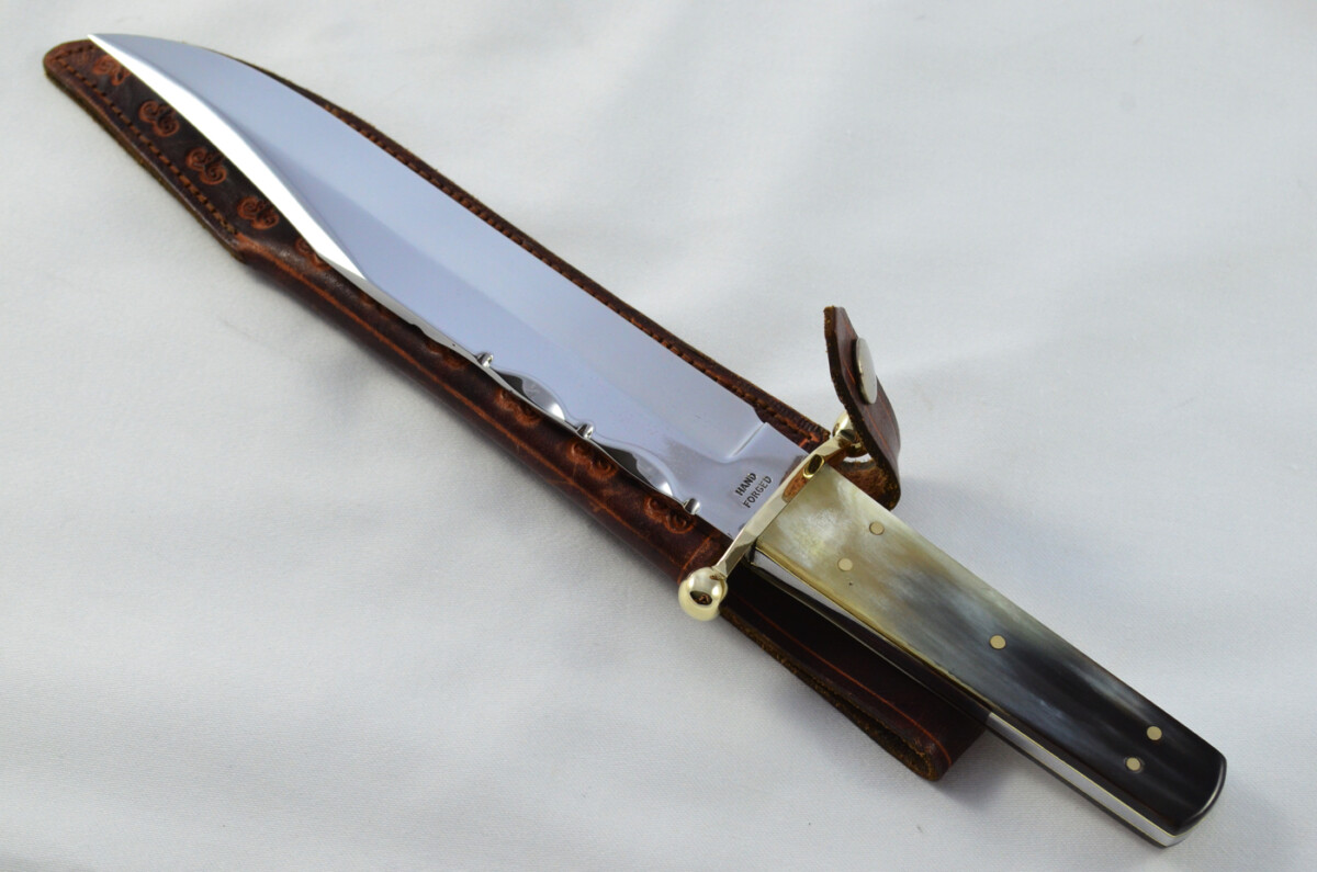 RARE Hand Forged R.Middleton Buffalo Handled Bowie Knife with Leather Sheath - Image 2