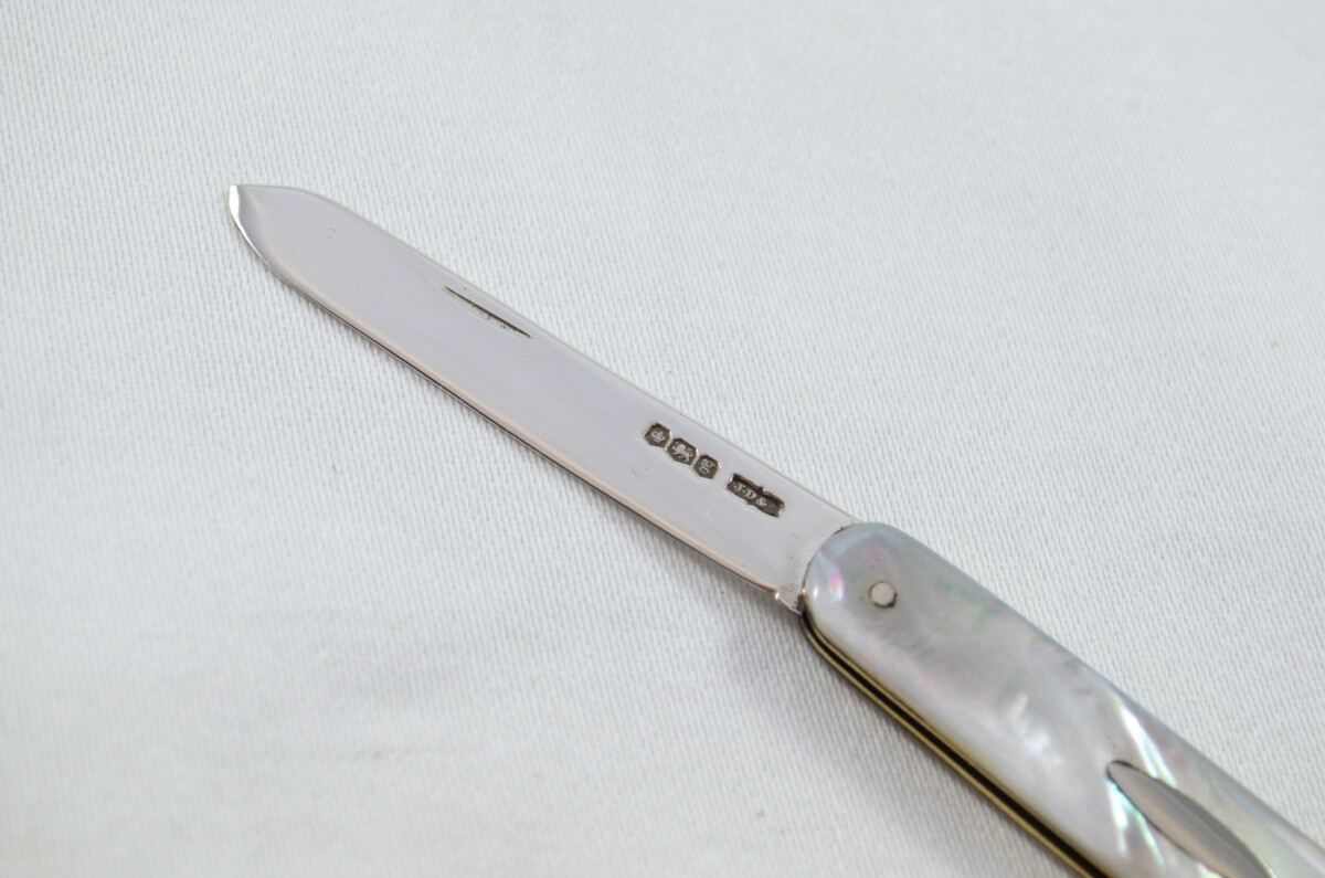 Sheffield James Dixon Solid Silver Bladed Mother Of Pearl Scaled Pen/Fruit Knife 1924 - Image 3