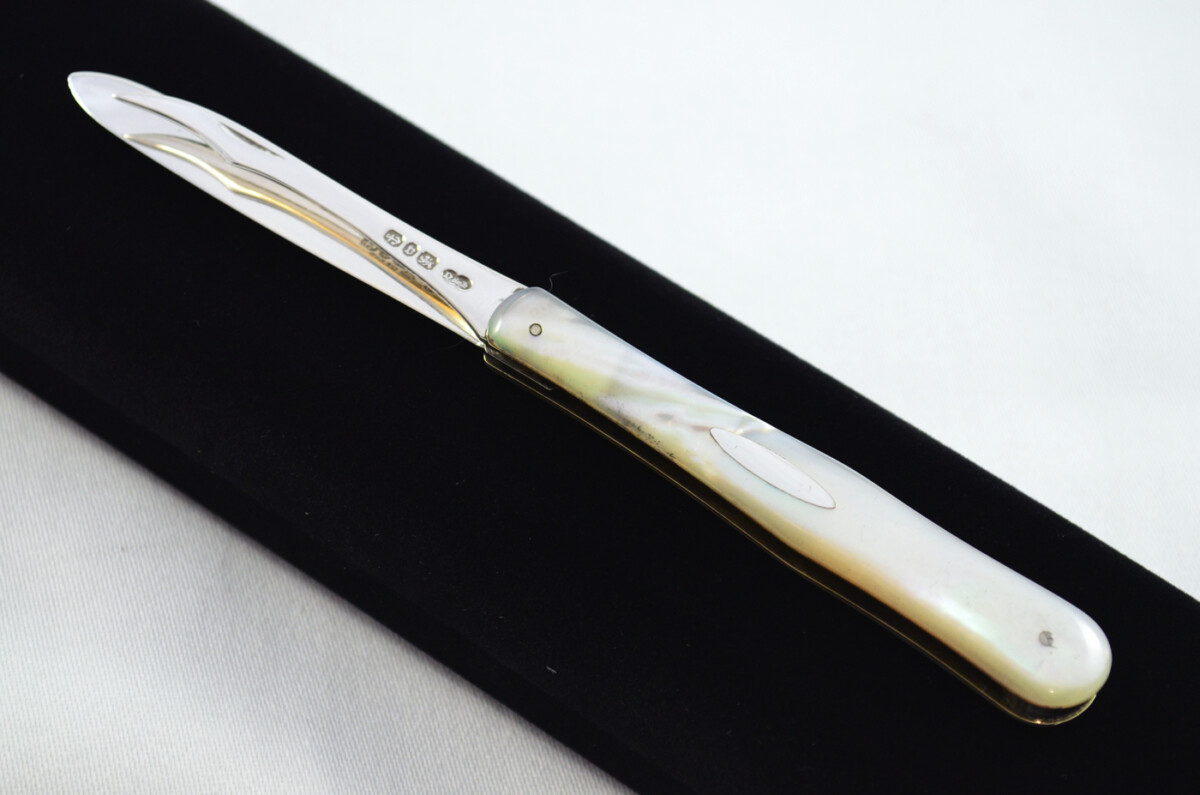 Birmingham RARE Deakin & Francis Silver Bladed Mother Of Pearl Scaled Fruit Knife with Orange Peeler 1895