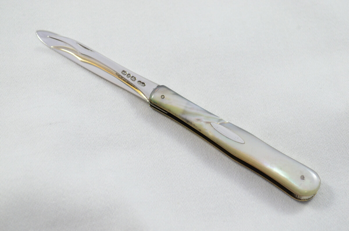 Birmingham RARE Deakin & Francis Silver Bladed Mother Of Pearl Scaled Fruit Knife with Orange Peeler 1895 - Image 2