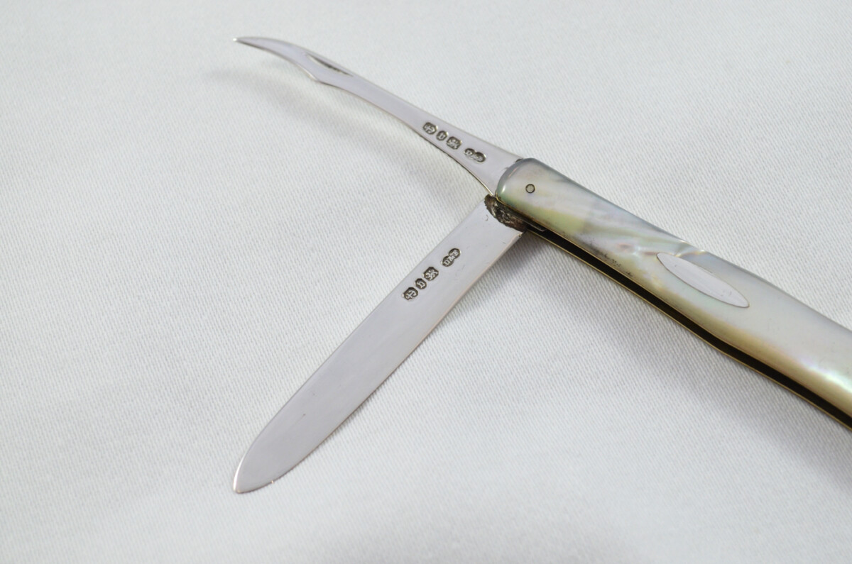 Birmingham RARE Deakin & Francis Silver Bladed Mother Of Pearl Scaled Fruit Knife with Orange Peeler 1895 - Image 3