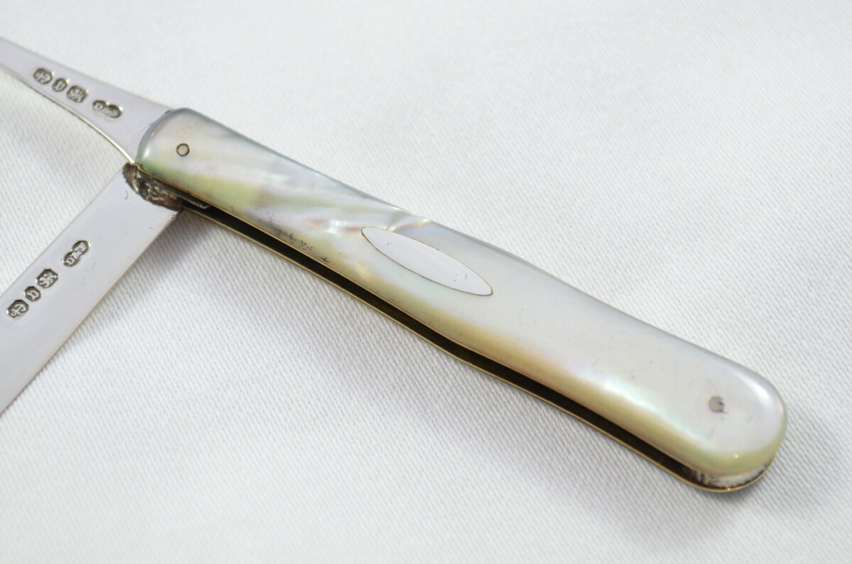 Birmingham RARE Deakin & Francis Silver Bladed Mother Of Pearl Scaled Fruit Knife with Orange Peeler 1895 - Image 4