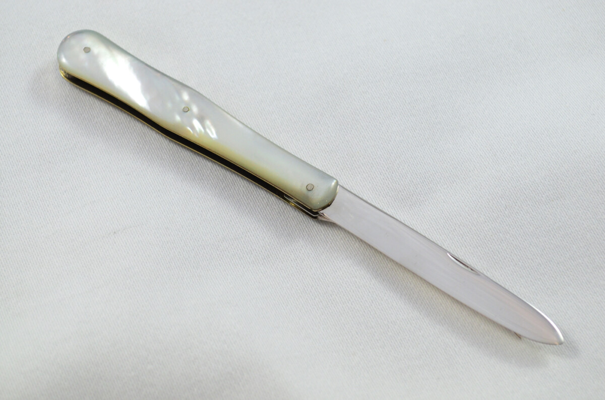 Birmingham RARE Deakin & Francis Silver Bladed Mother Of Pearl Scaled Fruit Knife with Orange Peeler 1895 - Image 5