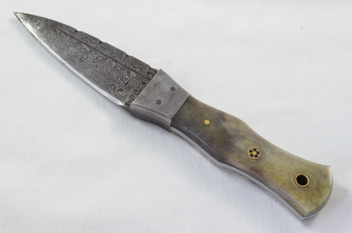 Unique New Genuine Damascus Steel Bespoke Full Tang Camel Bone Handle Sheffield Sgian Dubh with Leather Sheath Gift Boxed - Image 2