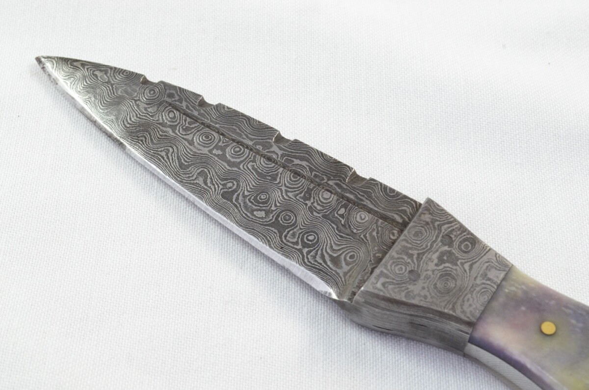 Unique New Genuine Damascus Steel Bespoke Full Tang Camel Bone Handle Sheffield Sgian Dubh with Leather Sheath Gift Boxed - Image 4