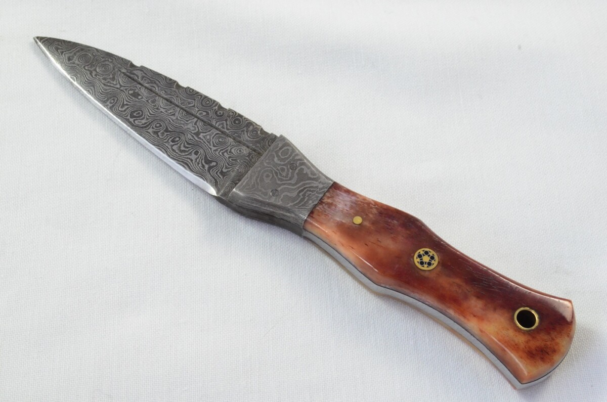 Unique New Genuine Damascus Steel Bespoke Full Tang Camel Bone Handle Sheffield Sgian Dubh with Leather Sheath Gift Boxed - Image 2