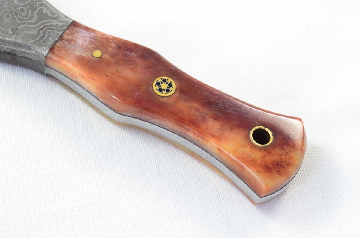 Unique New Genuine Damascus Steel Bespoke Full Tang Camel Bone Handle Sheffield Sgian Dubh with Leather Sheath Gift Boxed - Image 3