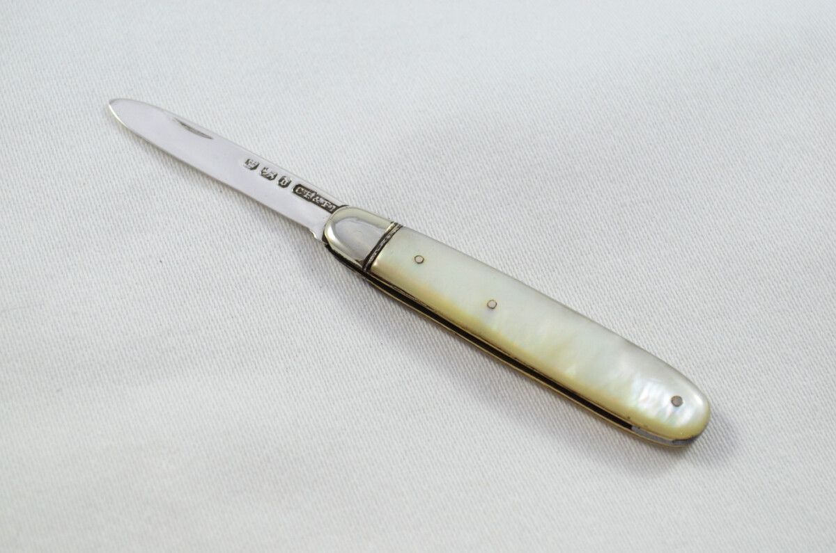 Sheffield Constantine & Floyd Solid Silver Bladed Mother Of Pearl Scaled Pen/Fruit Knife 1896 - Image 2