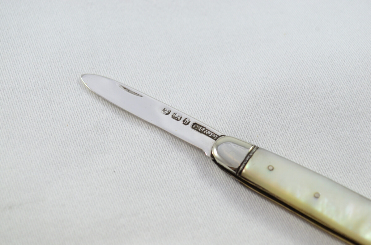 Sheffield Constantine & Floyd Solid Silver Bladed Mother Of Pearl Scaled Pen/Fruit Knife 1896 - Image 3