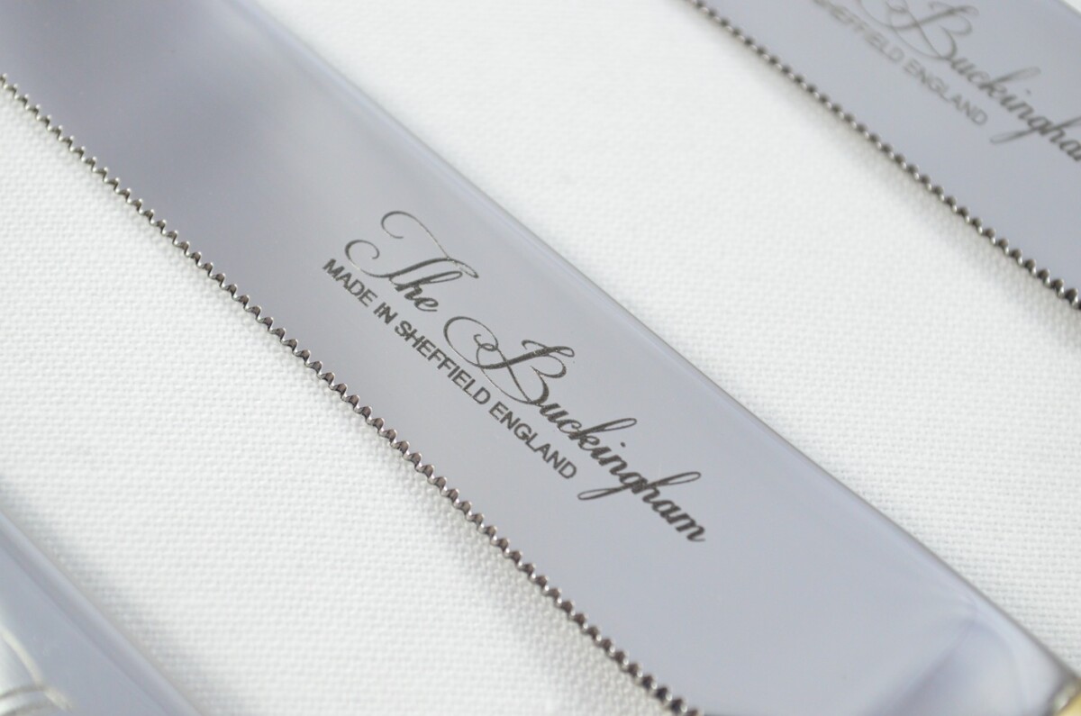 Buckingham Pattern - 12 Limited Edition Buckingham Pattern Genuine Stag/Antler Handle Steak Knives Made Sheffield England Cased - Image 5