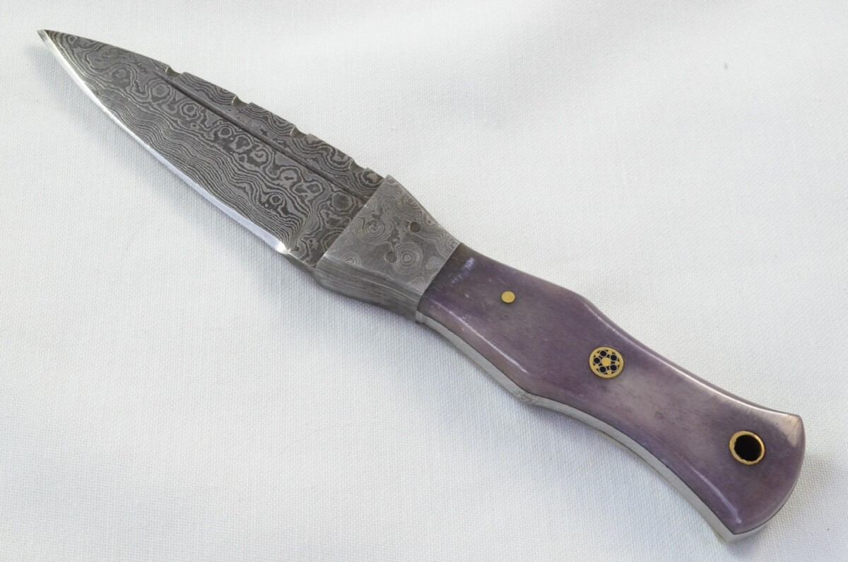 Unique New Genuine Damascus Steel Bespoke Full Tang Camel Bone Handle Sheffield Sgian Dubh with Leather Sheath Gift Boxed - Image 2