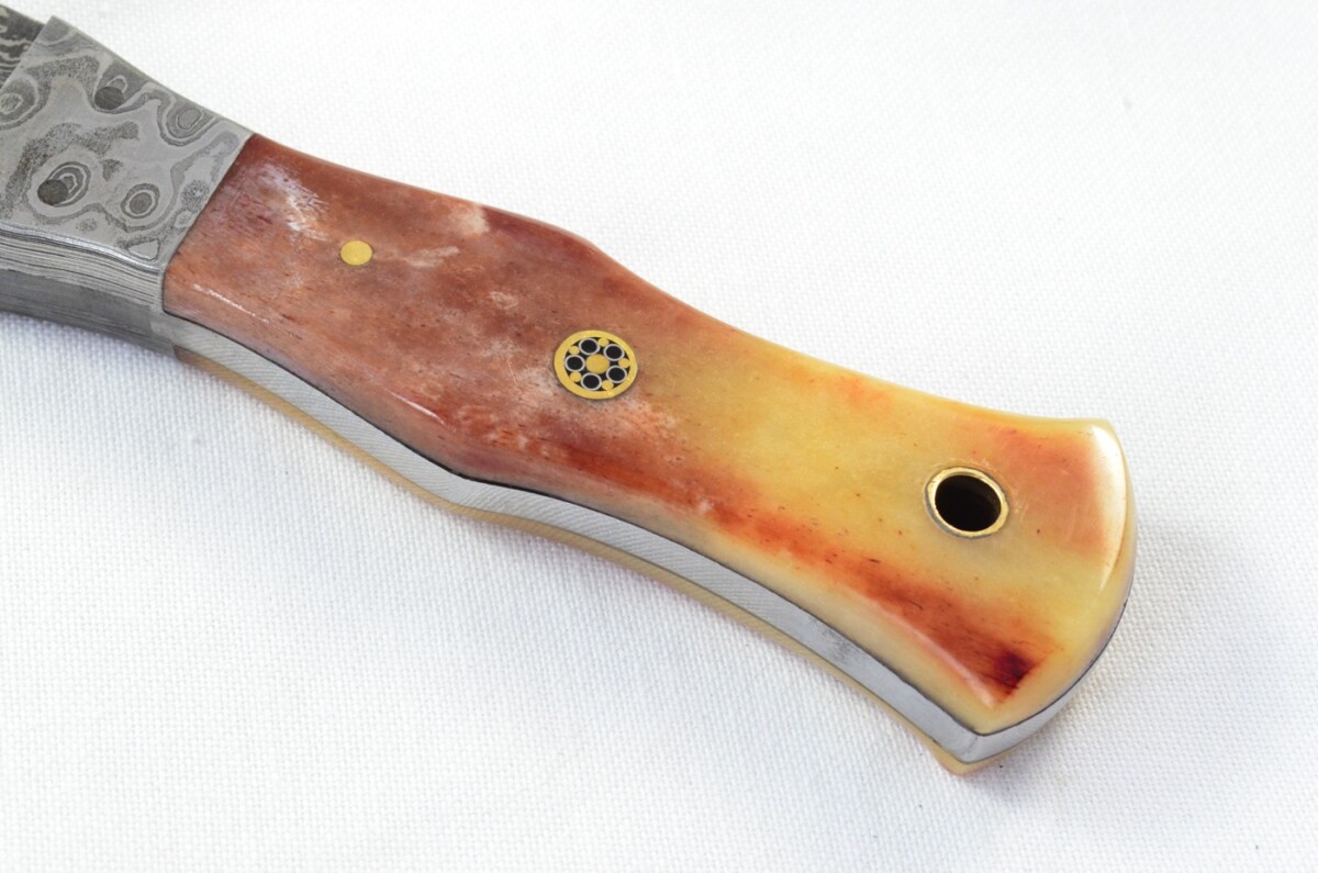 Unique New Genuine Damascus Steel Bespoke Full Tang Camel Bone Handle Sheffield Sgian Dubh with Leather Sheath Gift Boxed - Image 3