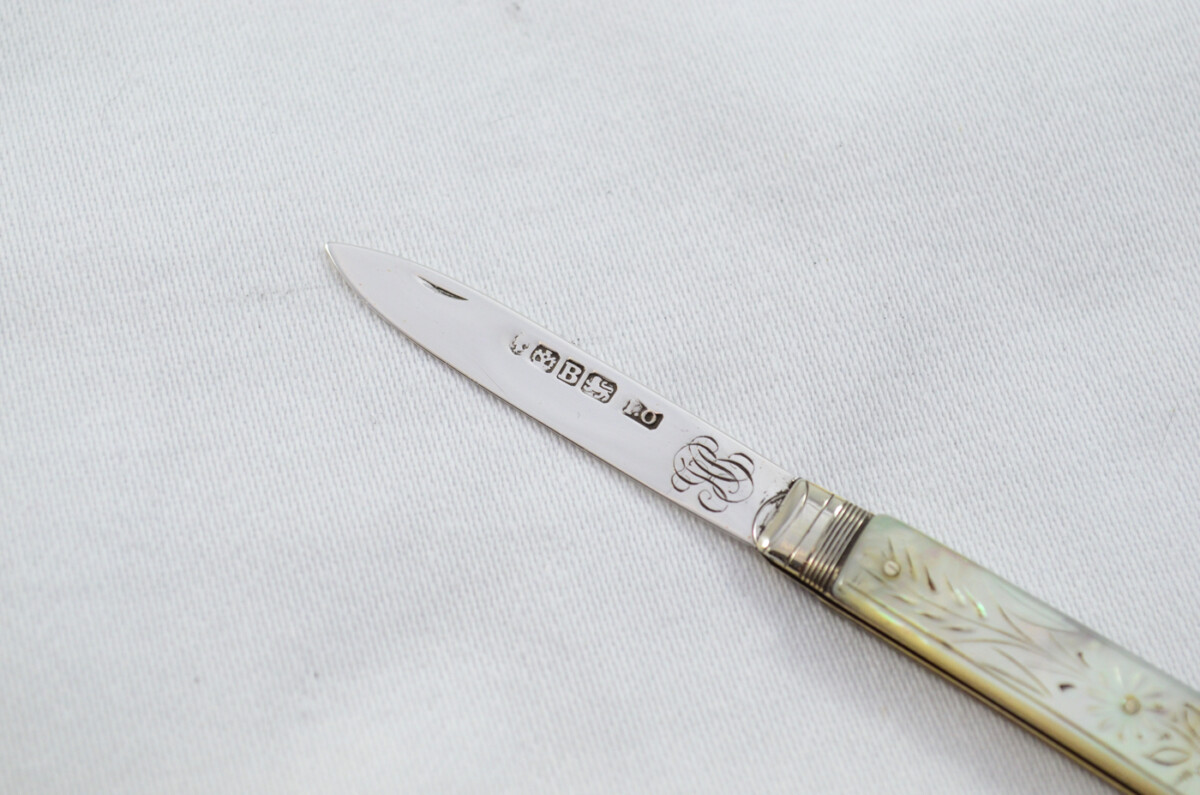 Sheffield Atkin & Oxley Solid Silver Bladed Mother Of Pearl Scaled Pen/Fruit Knife 1805 - Image 3