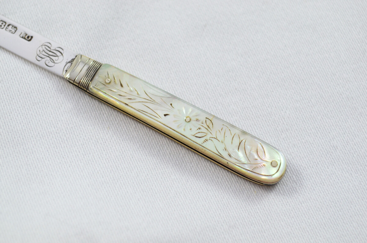Sheffield Atkin & Oxley Solid Silver Bladed Mother Of Pearl Scaled Pen/Fruit Knife 1805 - Image 4
