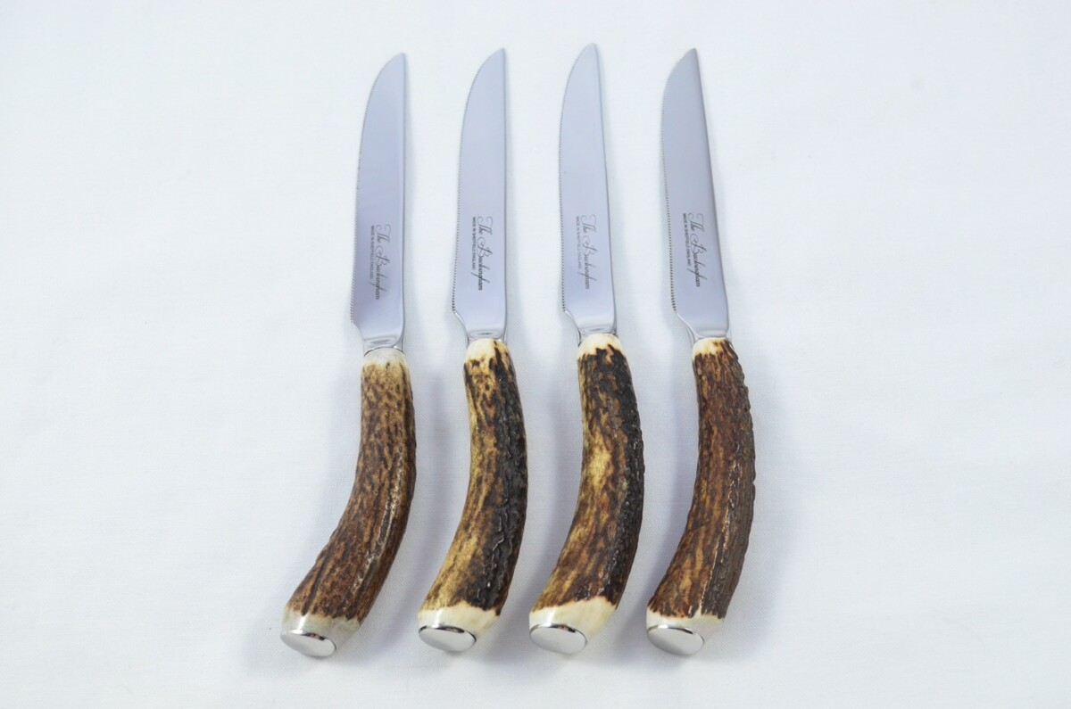 Buckingham Pattern - 4 Limited Edition Buckingham Pattern Genuine Stag/Antler Handle Steak Knives Made Sheffield England