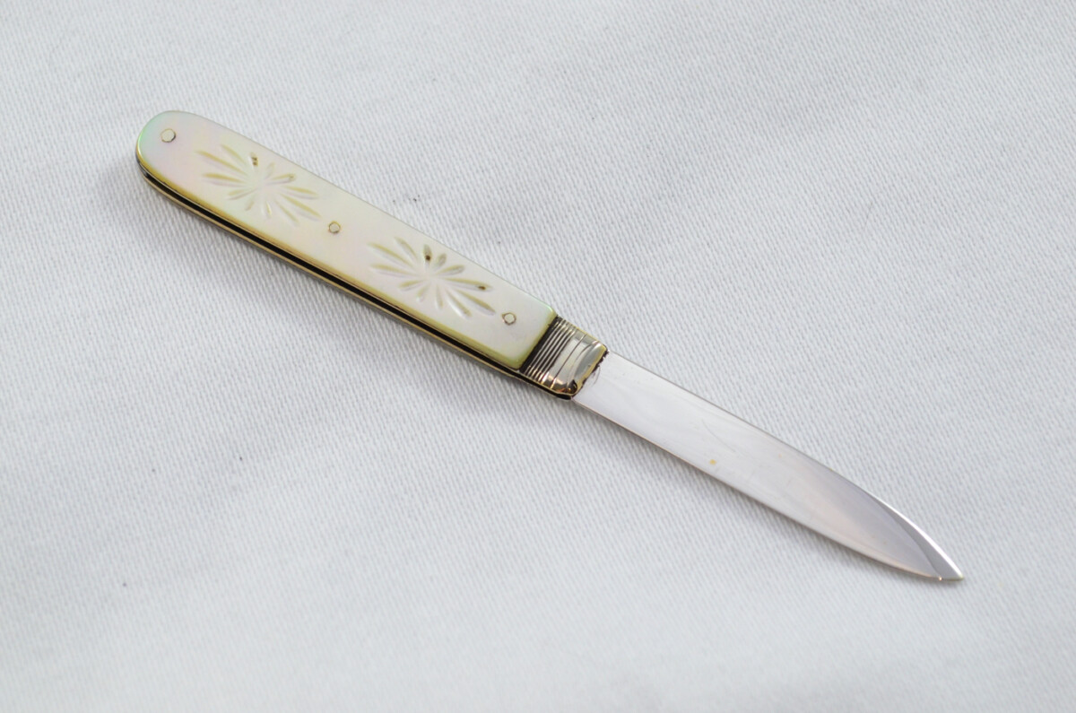 Sheffield Atkin & Oxley Solid Silver Bladed Mother Of Pearl Scaled Pen/Fruit Knife 1805 - Image 5