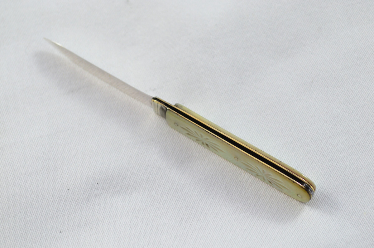 Sheffield Atkin & Oxley Solid Silver Bladed Mother Of Pearl Scaled Pen/Fruit Knife 1805 - Image 6