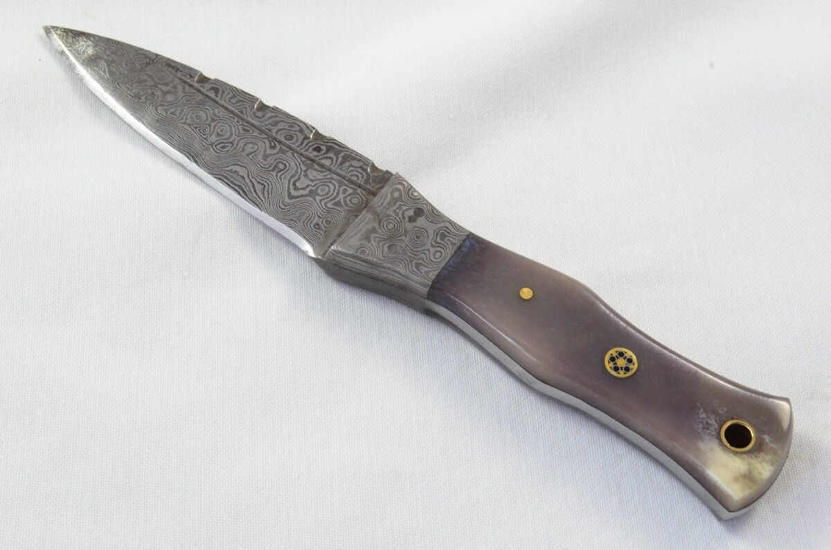 Unique New Genuine Damascus Steel Bespoke Full Tang Camel Bone Handle Sheffield Sgian Dubh with Leather Sheath Gift Boxed - Image 2