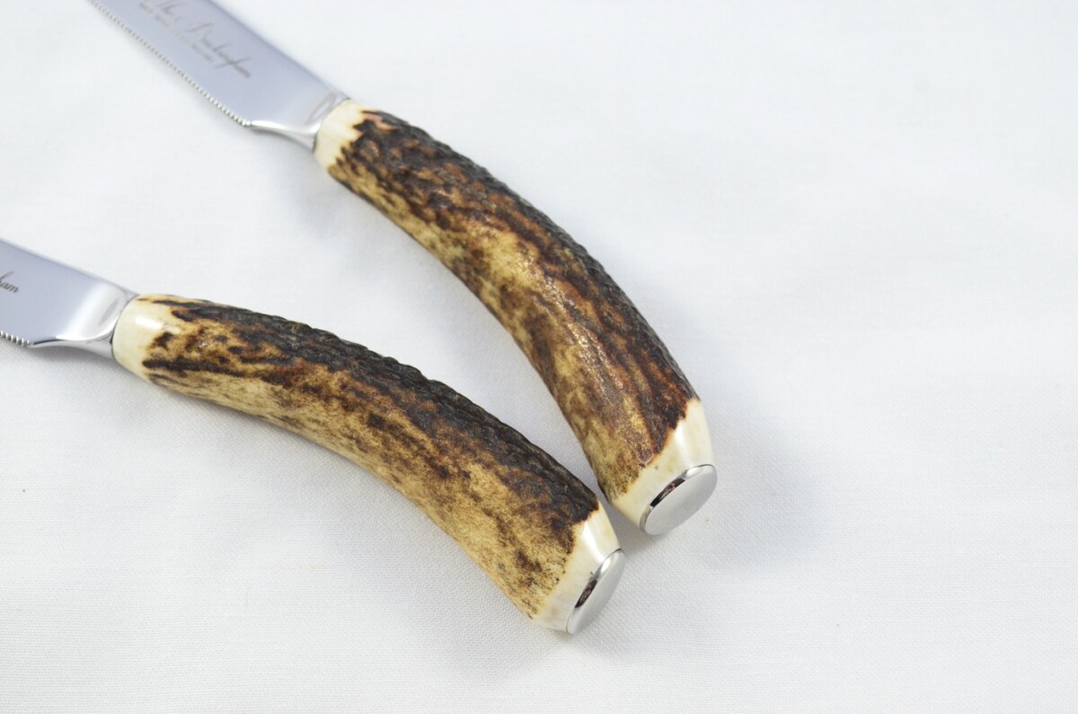 Buckingham Pattern - 12 Limited Edition Buckingham Pattern Genuine Stag/Antler Handle Steak Knives Made Sheffield England Cased - Image 7