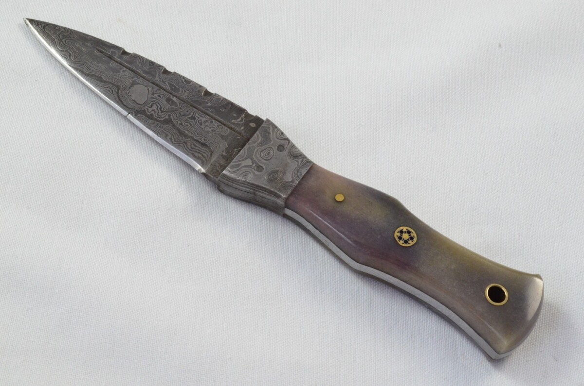 Unique New Genuine Damascus Steel Bespoke Full Tang Camel Bone Handle Sheffield Sgian Dubh with Leather Sheath Gift Boxed - Image 4