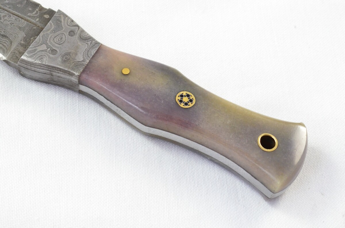 Unique New Genuine Damascus Steel Bespoke Full Tang Camel Bone Handle Sheffield Sgian Dubh with Leather Sheath Gift Boxed - Image 5