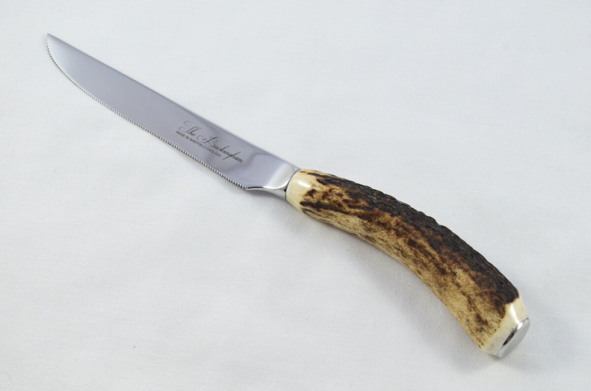 Buckingham Pattern - 1 Limited Edition Buckingham Pattern Genuine Stag/Antler Handle Steak Knife Made Sheffield England