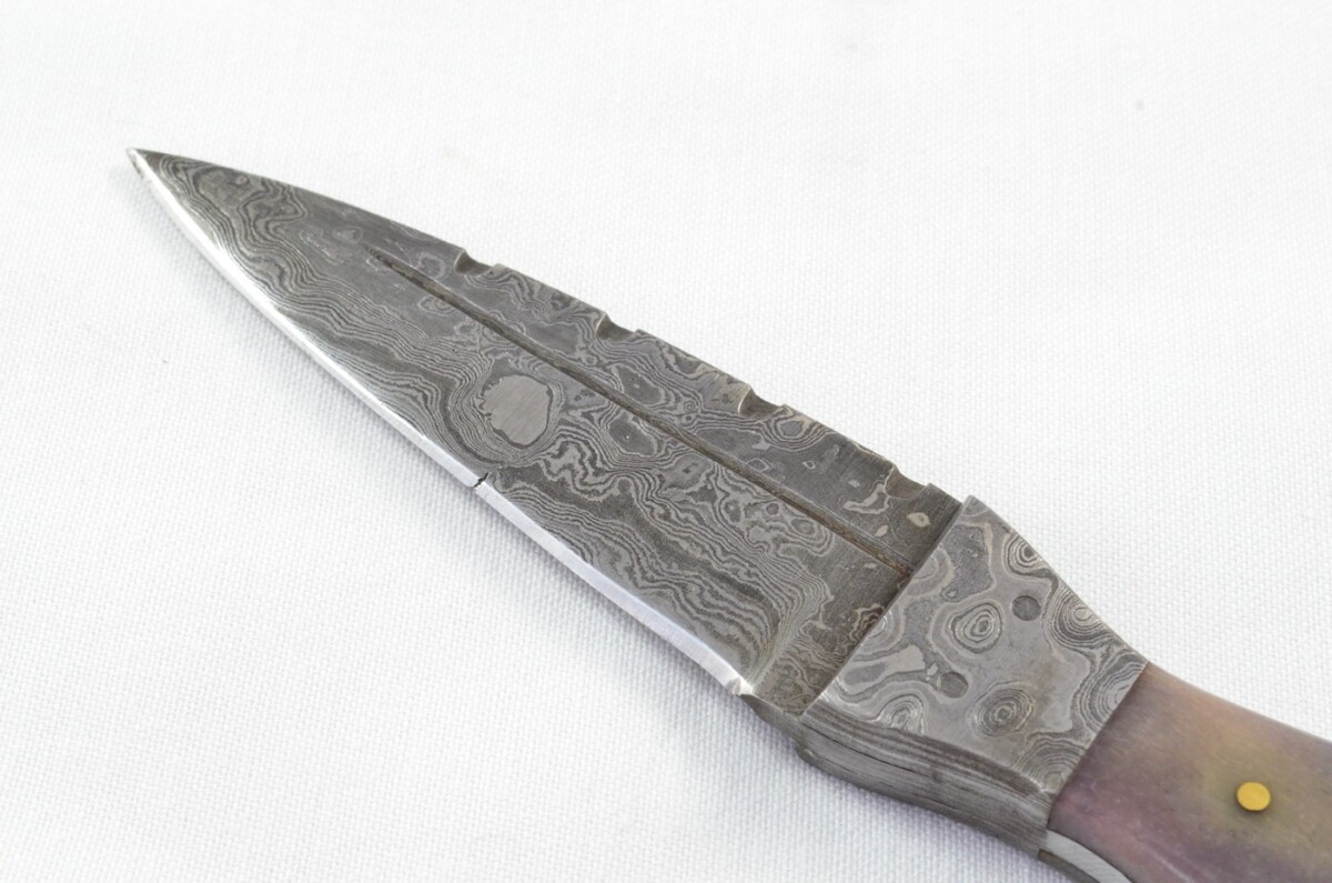 Unique New Genuine Damascus Steel Bespoke Full Tang Camel Bone Handle Sheffield Sgian Dubh with Leather Sheath Gift Boxed - Image 6