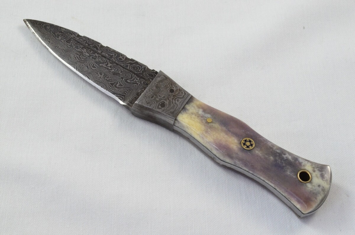 Unique New Genuine Damascus Steel Bespoke Full Tang Camel Bone Handle Sheffield Sgian Dubh with Leather Sheath Gift Boxed - Image 2