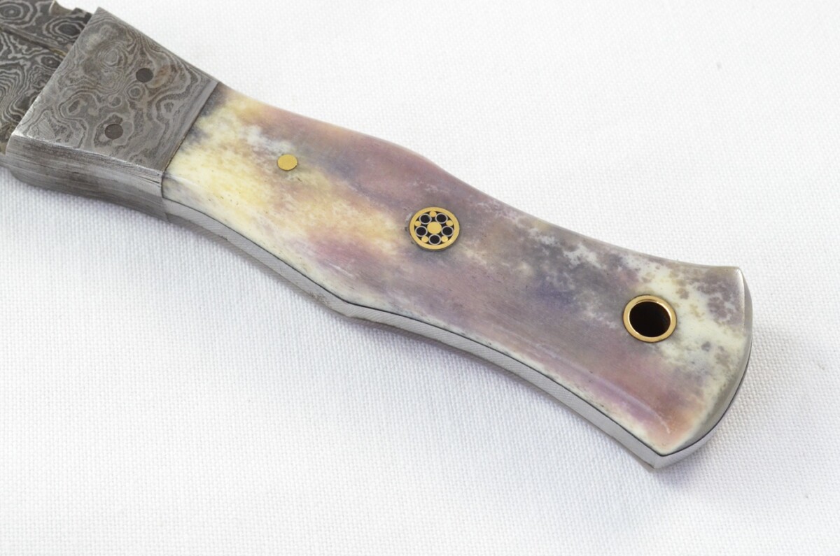 Unique New Genuine Damascus Steel Bespoke Full Tang Camel Bone Handle Sheffield Sgian Dubh with Leather Sheath Gift Boxed - Image 3
